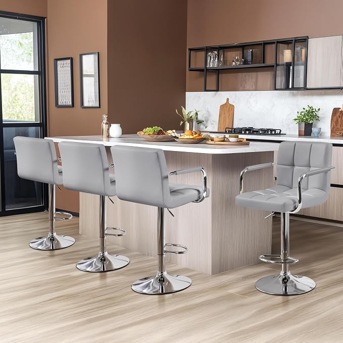 Yaheetech Bart Stools Set of 4, PU Leather Adjustable Barstools - Image 2