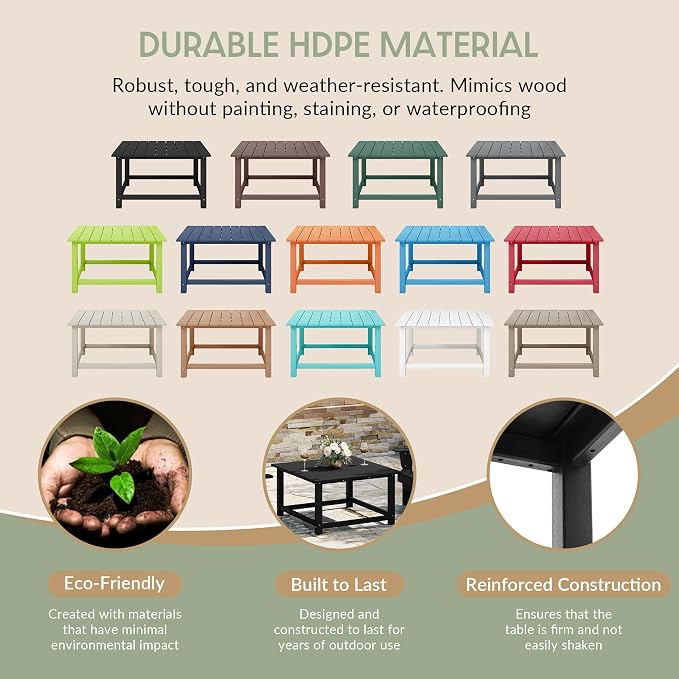 WestinTrends Malibu Low Outdoor HDPE Square Patio Coffee Table - Image 6