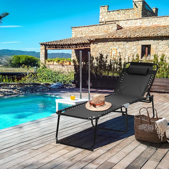 GYMAX Lounge Chairs for Outside, Extra High Folding Beach Tanning Lounger - Image 8