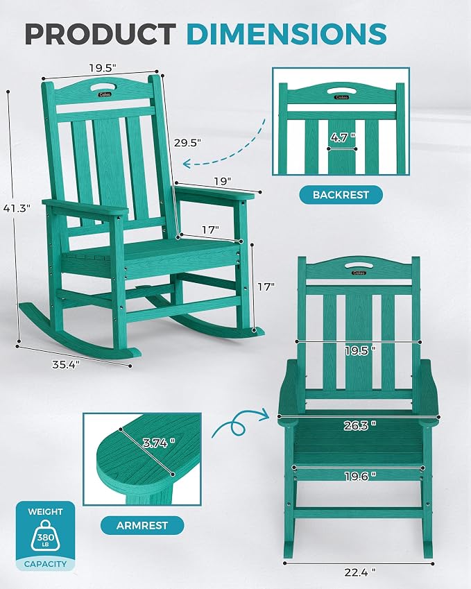 Ciokea Oversized Outdoor Rocking Chair, 380lbs Heavy-Duty Large Patio Rocker - Image 3