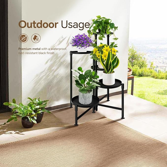 5 Tier Plant Stand Indoor, Metal Corner Plant Shelf Outdoor, Foldable Tall - Image 4