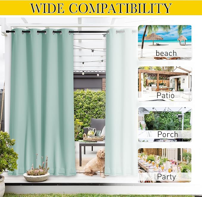 NICETOWN 2 Panels Waterproof Outdoor Curtains Fixed Grommet & Back Tab on Top & - Image 7