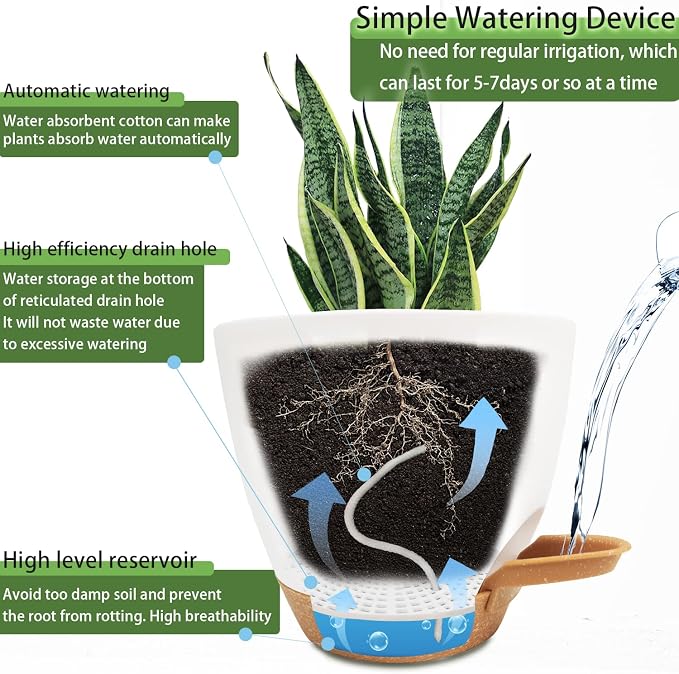 Self Watering Planters with Drainage Holes Reservoir, Nursery Planting Pot - Image 4