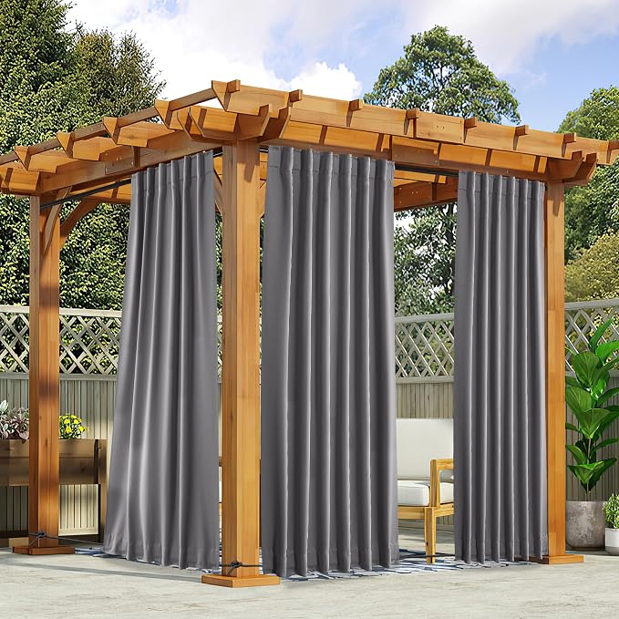 NICETOWN 2 Panels Outdoor Curtains Waterproof Pocket & Back Tab on Top & Bottom by NICETOWN