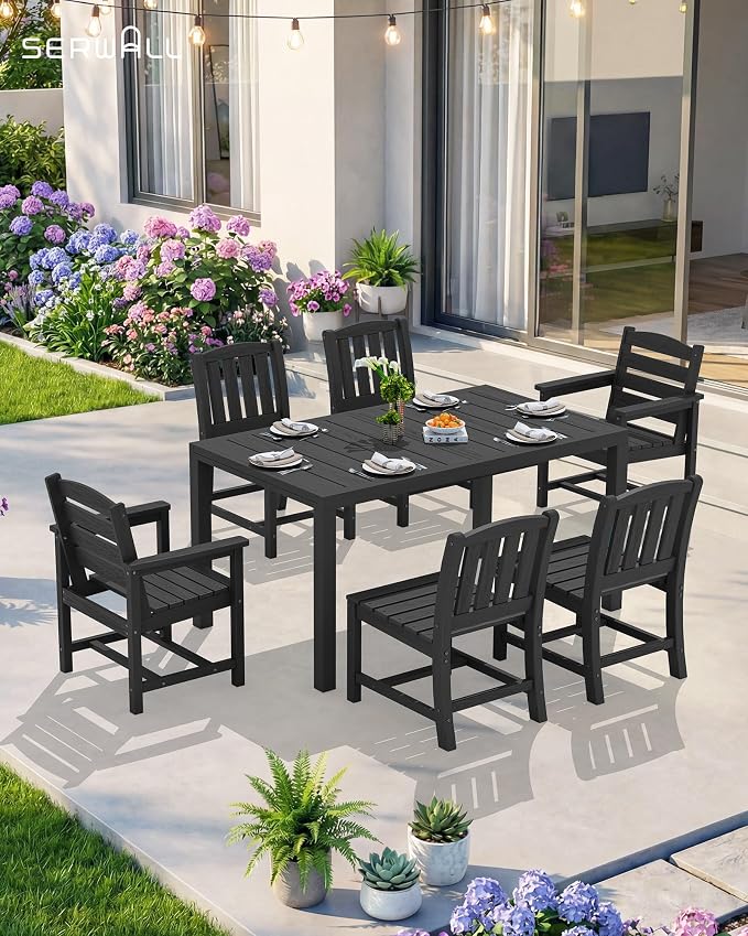 SERWALL 9-Piece Outdoor Dining Set, All Weather HDPE Outdoor Furniture Set - Image 9