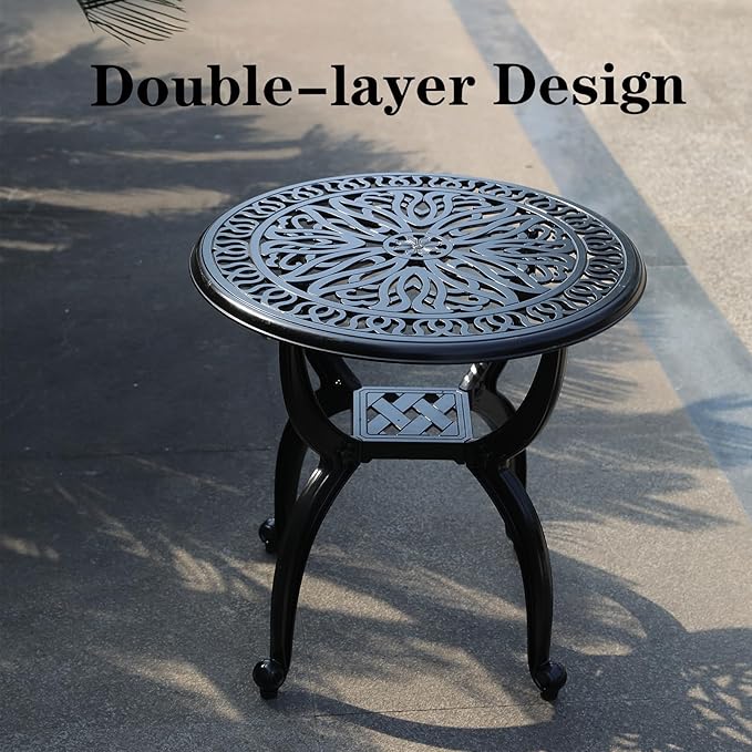 Cast Aluminum Outdoor Side Table, All Weather Round Small Coffee Table - Image 6