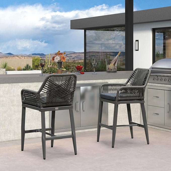 PURPLE LEAF Outdoor 24" Counter Height Bar Stools Chair Set of 2, All Weather - Image 7