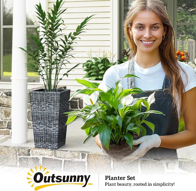 Outsunny Tall Planters for Outdoor Plants Set of 3, 24 in Taper Planters - Image 9