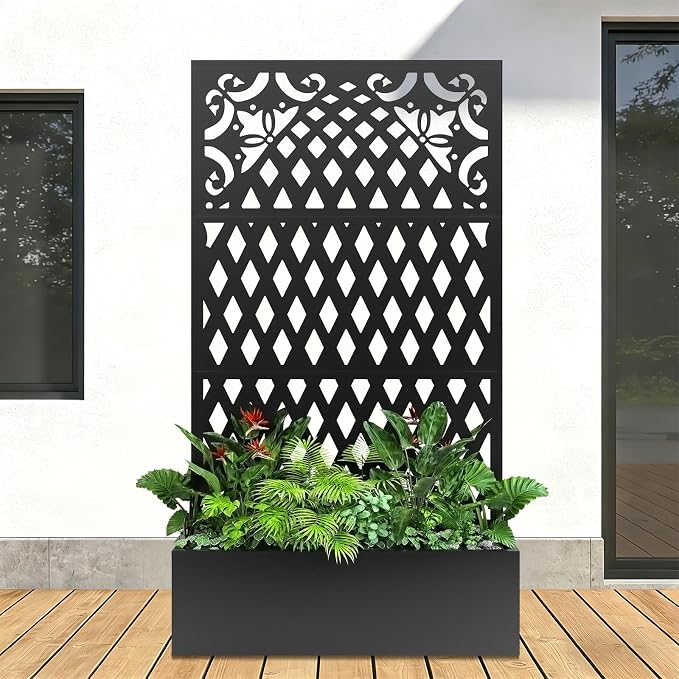 Metal Raised Garden Bed with Trellis & Privacy Screen, Modern Planter with by XOCUWU