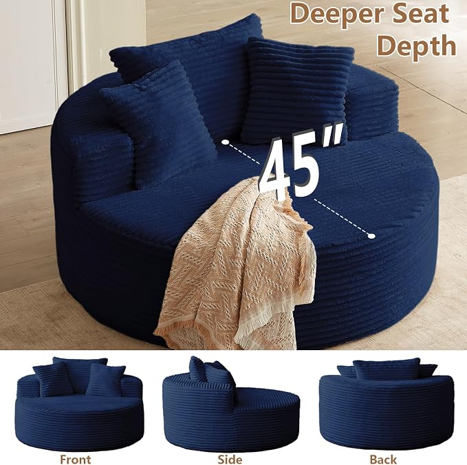 Oversized Round Chair Lounge Chaise Indoor, Upholstered Corduroy Deep Seat - Image 5