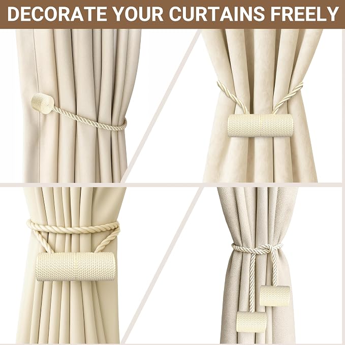 Hion Magnetic Curtain Tiebacks Beige 6 Pack, Curtain Tiebacks Buckles Holdbacks - Image 7