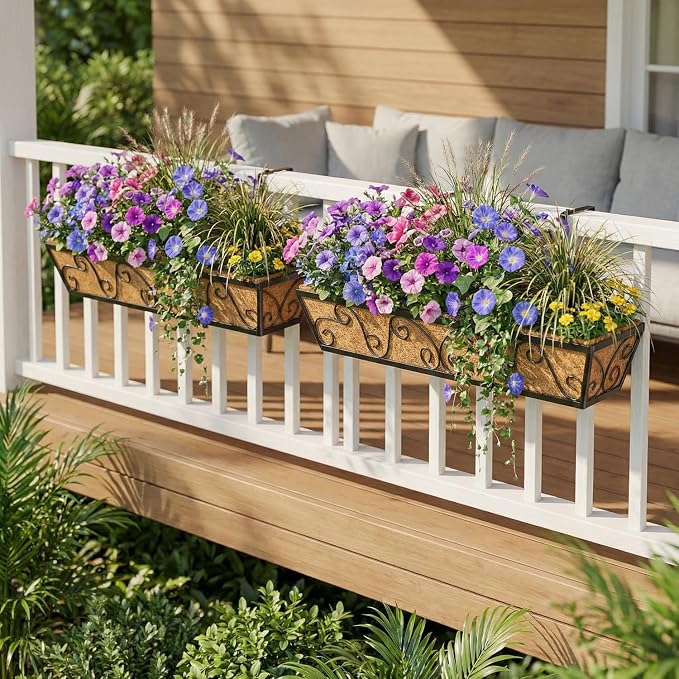 6pcs 30 Inch Window Deck with Coco Liner, Metal Hanging Flower Planter Window - Image 6
