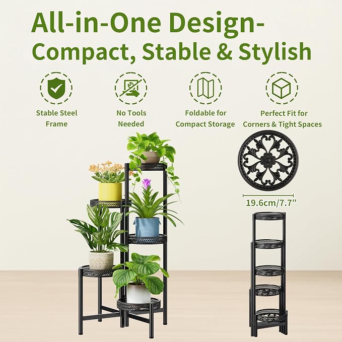 Plant Stand Indoor Outdoor, 5 Tier Corner Metal Flower Display Holder Shelf - Image 5