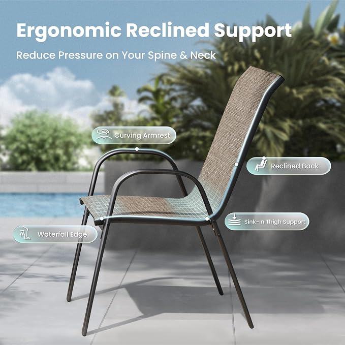PHI VILLA Patio Chairs Set of 6, Outdoor Stackable Dining Chairs - Image 7