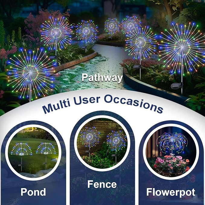 Solar Garden Lights Outdoor, 6 Pack 120 LED Twinkling Firework Lights Decorative - Image 5