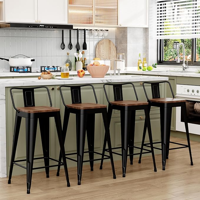 WENTMENT Bar Stools Set of 4 Counter Height Metal Barstools - Image 6