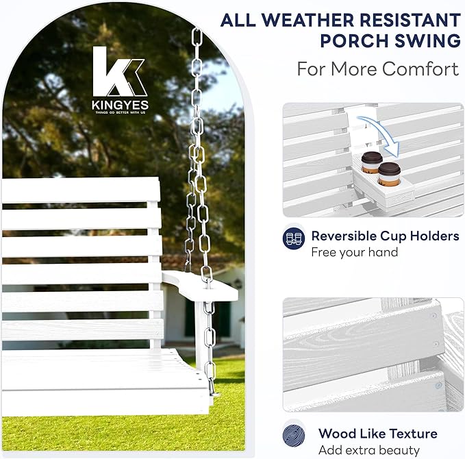 KINGYES Outdoor Hanging Porch Swing Set of 2, Waterproof Swing - Image 2
