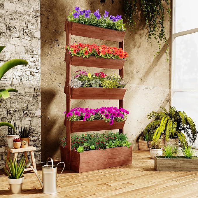 SUNYRISY 5 Tiers Vertical Wooden Raised Garden Bed Outdoor, Freestanding Garden - Image 6