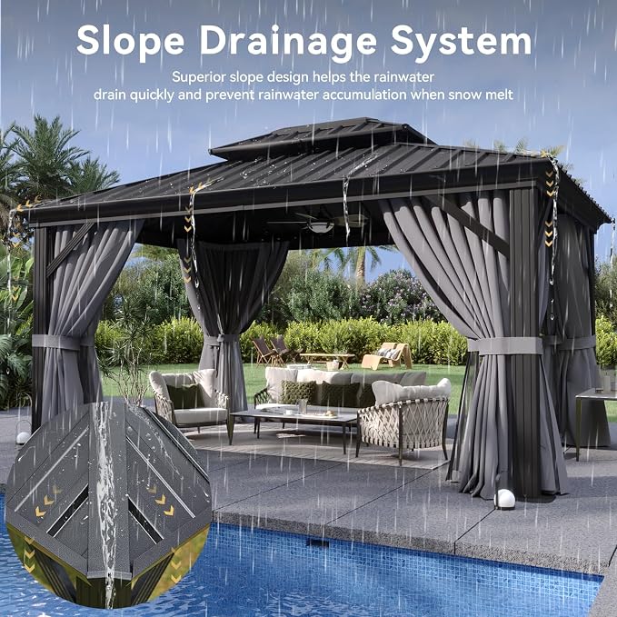 Aoxun 10'x12' Hardtop Gazebo, Aluminum Frame Canopy - Image 5