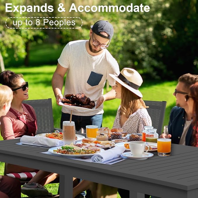 Expandable Aluminum Outdoor Dining Table, 3-Adjustable Lengths Patio Dining - Image 4
