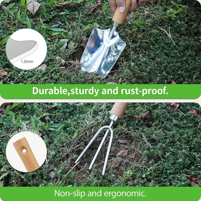 Garden Tool Set, 2 Pieces Stainless Steel Heavy Duty Garden Tools, Gardening Kit - Image 6