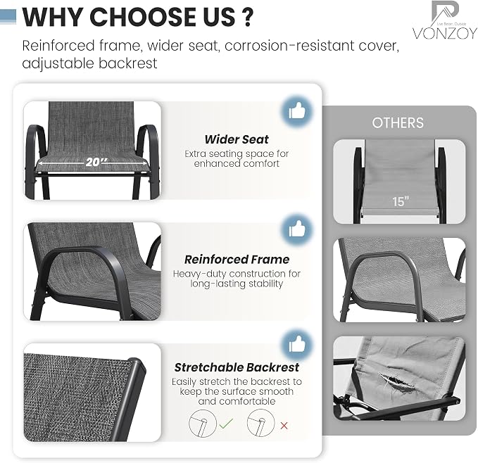 Patio Dining Chairs Set of 4, Stackable Dining Chairs High Back, Breathable - Image 5