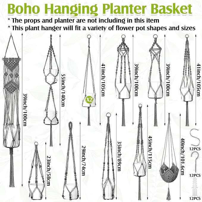 Hoteam 12 Pcs Macrame Plant Hangers Macrame Hanging Planters - Image 2