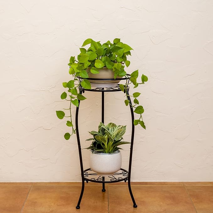 FaithLand Plant Stand, Metal Planter Holder Indoor Outdoor, 2 Tier Round Potted - Image 5