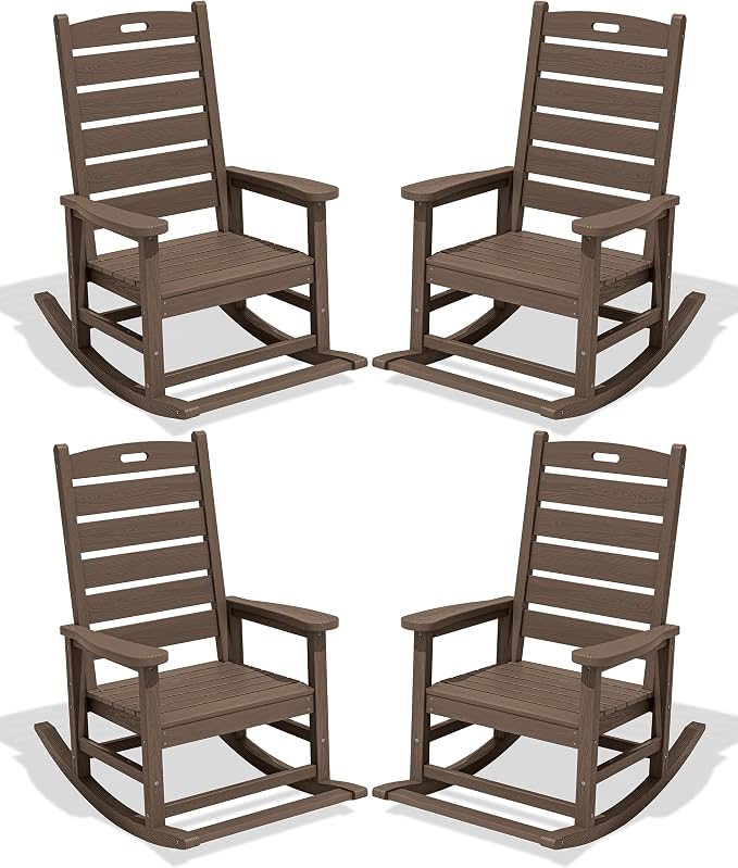 SERWALL Outdoor Rocking Chair Set of 4, Oversized HDPE Patio Rocking Chair by SERWALL