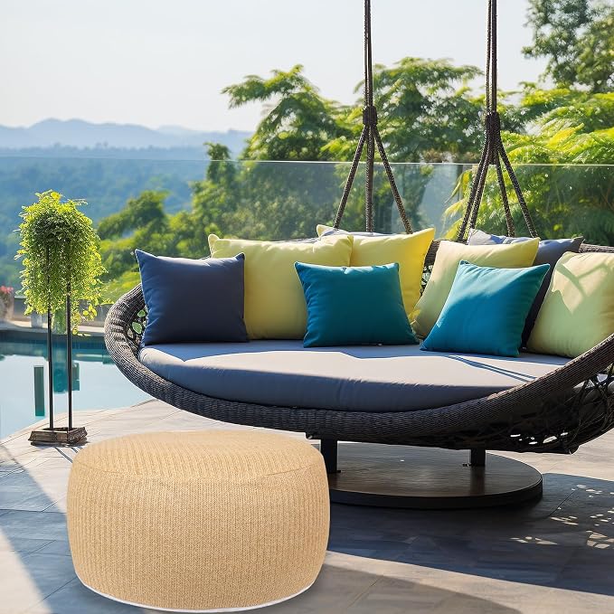 Woven Inflatable Ottoman, Fade-Resistant D31”x H14” Outdoor Indoor Pouf Patio - Image 6