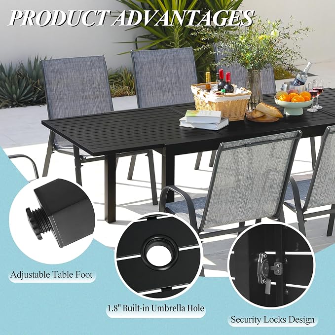 Outdoor Expandable Dining Table 71"-106" Aluminum Patio Dinner Table - Image 4