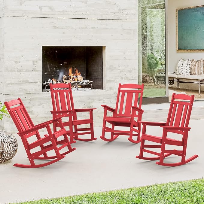 LUE BONA Outdoor Rocking Chairs Set of 4, HDPS Porch Rocker by LUEBONA