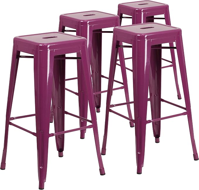 Flash Furniture Kai Commercial Grade 4 Pack 30" High Backless Purple by FlashFurniture