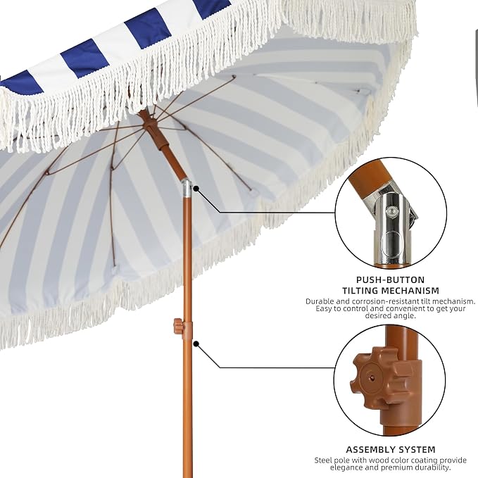 AMMSUN 7ft Patio Umbrella with Fringe Outdoor Tassel Umbrella UPF50+ Wood Color - Image 4