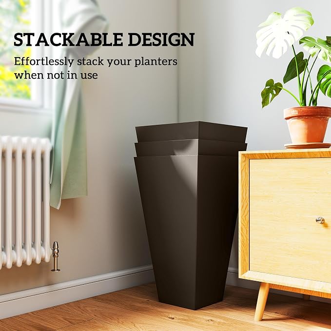 Outsunny Tall Planters for Outdoor Plants Set of 3, 28 in Taper Planters - Image 7