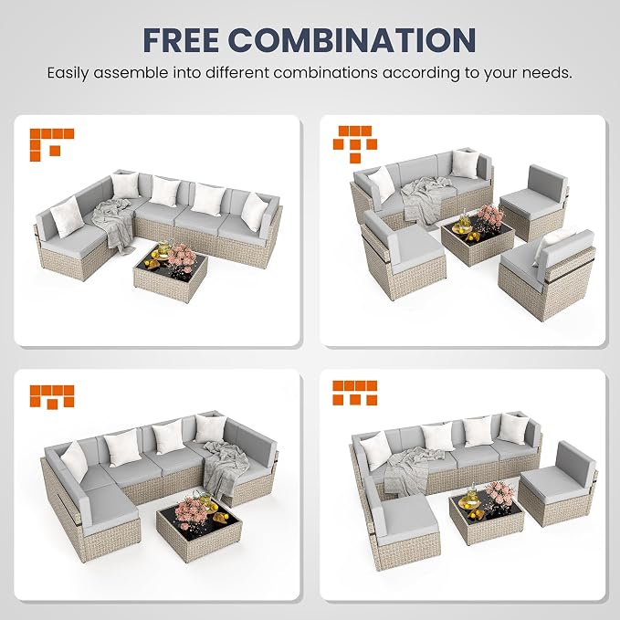 Pamapic 7-Piece Outdoor Sectional Furniture Set, All-Weather Wicker Patio Sofa - Image 6