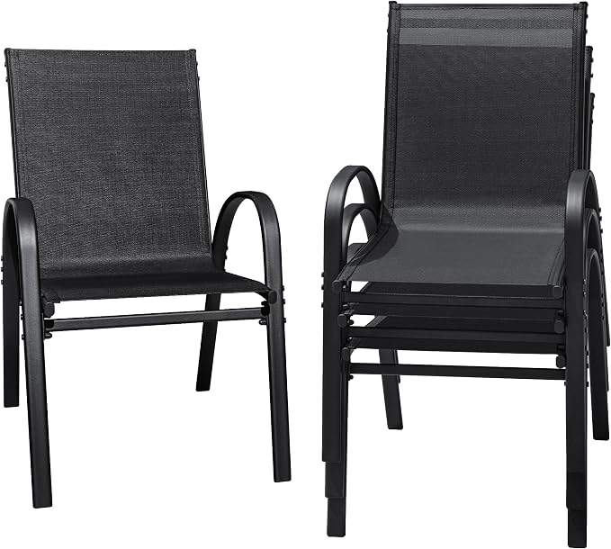 Flamaker Patio Chairs Stackable Dining Chairs Set of 4 Metal and Teslin Outdoor by Flamaker