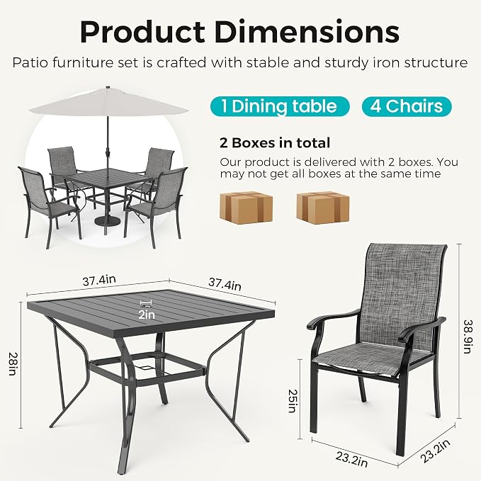 Pamapic 5-Piece Outdoor Dining Set, Patio Dining Set - Image 6
