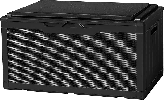 Flamaker Deck Box with Cushion 100 Gallon Waterproof Resin Storage Box with Air by Flamaker