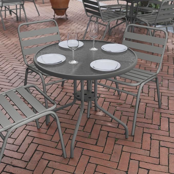 Flash Furniture Bellamy 31.5'' Round Indoor/Outdoor Tempered Glass Metal Frame - Image 5
