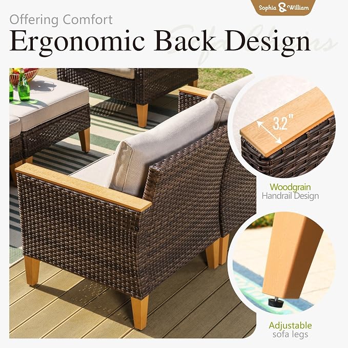 Sophia & William Patio Furniture Set, 5 Piece Half Moon Outdoor Wicker - Image 6