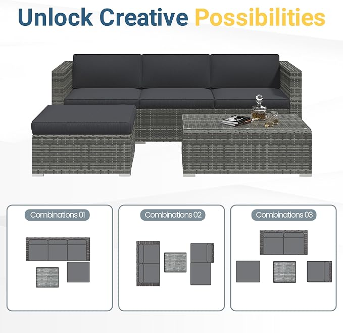 Wisteria Lane Outdoor Patio Furniture Set, All Weather Wicker Rattan Sectional - Image 4