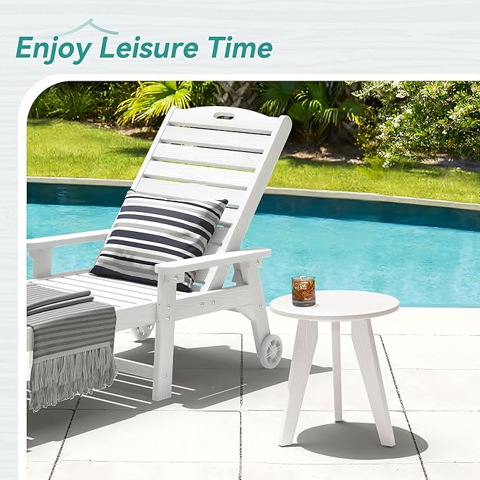 HDPE White Round Outdoor Table, Weather-Resistant, 15.8x15.8x16.7 inches - Image 2