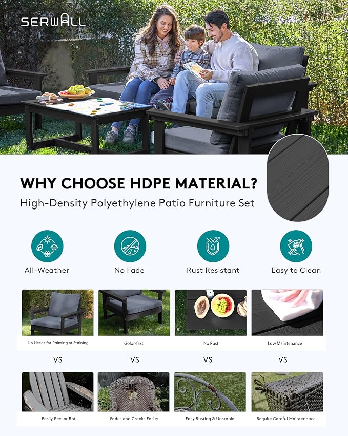 SERWALL HDPE Patio Conversation Set, 6-piece Sectional Outdoor Furniture Set - Image 3