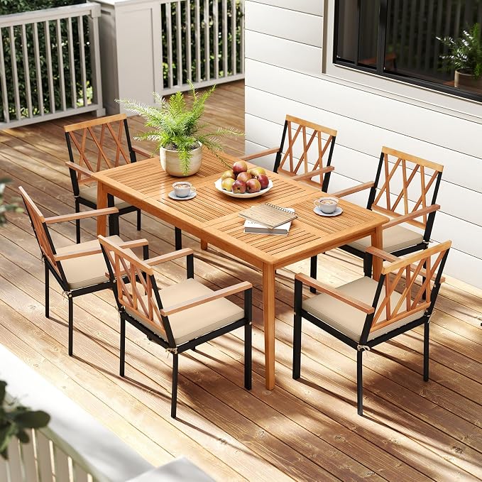 Tangkula 7 Piece Wood Outdoor Dining Set - Image 3