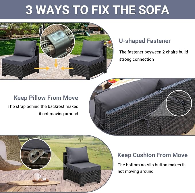 Jing's Villa 8-Piece Patio Furniture Set, All-Weather Outdoor Wicker Sectional - Image 7
