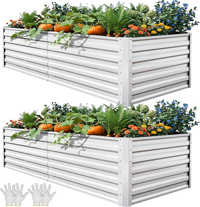 YITAHOME 6x3x2ft 2pcs Large Raised Garden Bed Kit, Galvanized Metal Planter Box by YITAHOME