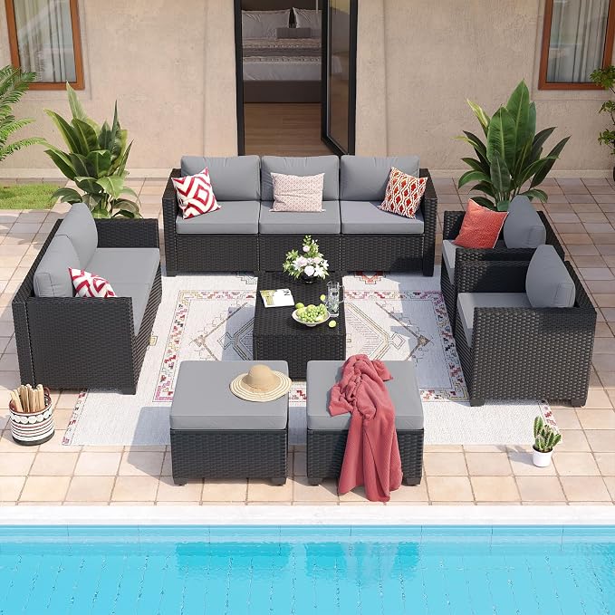 Aoxun 9 Piece Outdoor Patio Furniture Set 8 Seats, Outdoor Sectional - Image 4