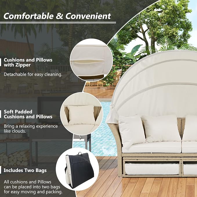 Merax All-Weather Outdoor Round Patio Daybed Conversation Sofa Set Wicker - Image 6