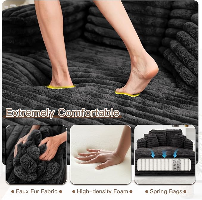 56" Oversized Chaise Lounge Chair Indoor, Plush Faux Fur Sleeper Sofa Couch Bed - Image 3